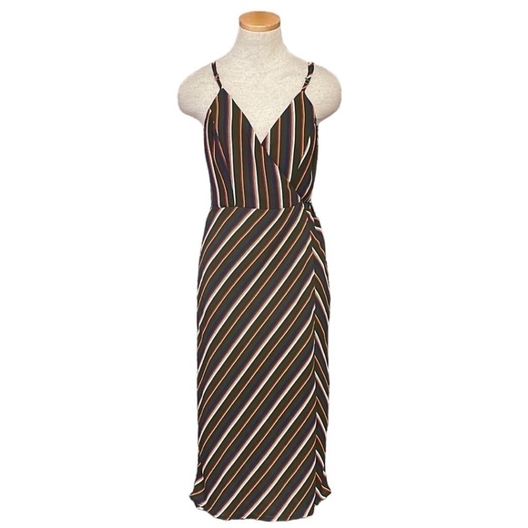 LUNIK Dress Wrap Olive Green Orange Blue Stripes Size Large - Picture 1 of 15